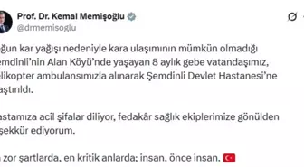 Yolu kapalı köydeki hamile kadın, ambulans helikopterle alındı