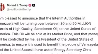 ABD Başkanı Trump: 'Venezuela, 30 ila 50 milyon varil arasında petrolü ABD'ye devredecek'