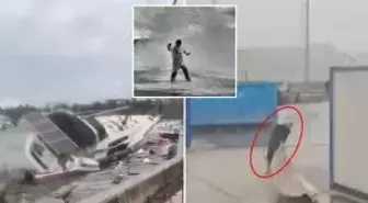 İstanbul'da fırtına: Tekneler alabora oldu, limanda çalışan işçi savruldu