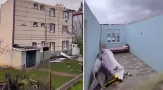 Görüntüler korkunç! Çatısı uçan ev savaş alanına döndü