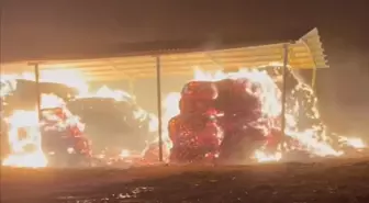 Konya'da çiftlikte çıkan yangında saman balyaları yandı