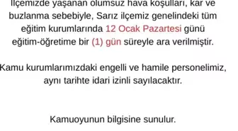 Kayseri'de 2 ilçede okullar tatil edildi