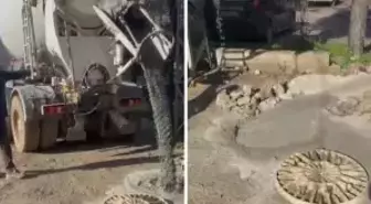 Vatandaşın tepkisine aldırış etmedi, kanalizasyona beton döktü