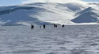 Yüzeyinin tamamı donan Çıldır Gölü'nde hafta sonu yoğunluğu yaşanıyor