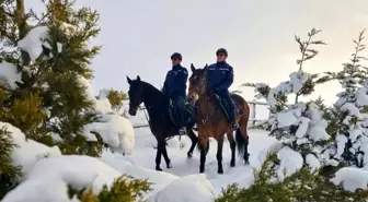 Atlı jandarmadan kış nöbeti: Zorlu hava şartlarında güvenlik devam ediyor