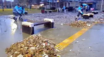 Bakırköy'de lodosla sahile taşınan atıklar temizlendi