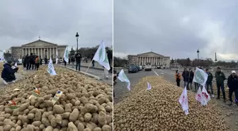 Fransa'da çiftçilerden sert protesto: Meclisin önüne 30 ton patates döktüler