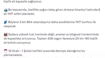 Bakan Uraloğlu: Ara tatilde trenlerde 24 bin kişilik kapasite artışı sağlayacağız