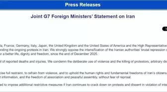 G7 ülkelerinden İran'a kınama: "Muhalefete yönelik baskının sürmesi halinde ek kısıtlayıcı tedbirler uygulamaya hazırız"