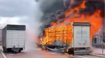 Sünger yüklü TIR'daki yangın, yanındaki mobilya yüklü dorseye sıçradı