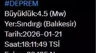 Balıkesir'de 4.5 büyüklüğünde deprem