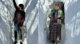 Görüntü Türkiye'den! Kar kalınlığı metreleri aştı, evlere tünelden ulaşıyorlar