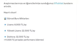 TÜBİTAK Bursları Arttırıldı