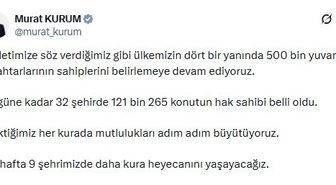 Bakan Kurum: 32 şehirde 121 bin 265 konutun hak sahibi belli oldu
