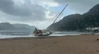 Marmaris'te fırtına; ağaçlar devrildi, yelkenli tekne karaya oturdu