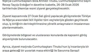 Nijerya Cumhurbaşkanı Türkiye'ye resmi ziyaret gerçekleştirecek