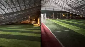 Şiddetli rüzgar nedeniyle halı sahanın tavanı çöktü