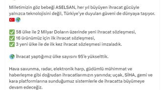 ASELSAN Genel Müdürü Akyol: İhracat yaptığımız ülke sayısını 95'e yükselttik