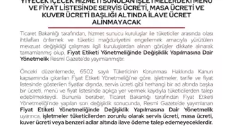 Bartın'da restoran ve kafelere ilave ücret uyarısı