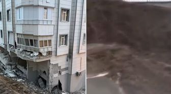 5 katlı binanın istinat duvarı böyle çöktü