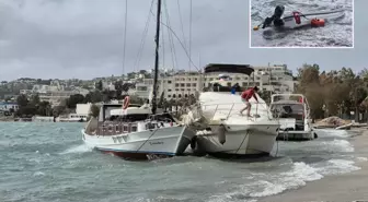 Fırtınada yaprak gibi savruldular: Bodrum'da 8 tekne kıyıya vurdu