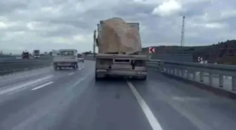 Güvenlik önlemleri alınmadan traverten taşıyan kamyona 25 bin lira ceza kesildi