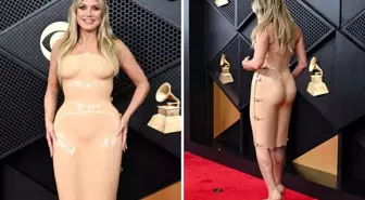 Heidi Klum'un Grammy'deki çıplak illüzyonlu elbisesi 'Yok Artık' dedirtti