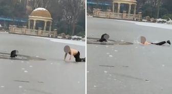Kahramana adam, buzlu göle düşen çocuğu kurtardı