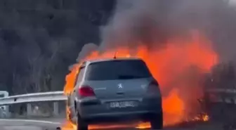Ordu'da seyir halindeyken alev alan otomobil yandı