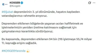 KOSGEB: Depremden etkilenen 94 bin 216 işletmeye 55,74 milyar TL kaynak sağladık