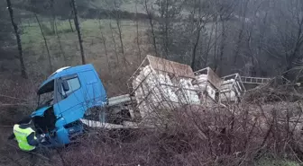 Mudurnu'da şarampole devrilen tırın sürücüsü yaralandı