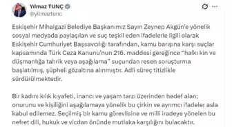Adalet Bakanı Tunç: Eskişehir Mihalgazi Belediye Başkanı'na Hakaret İçeren Paylaşımlarla İlgili Soruşturma Başlatıldı