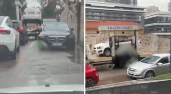Lüks aracı es geçti, diğer arabaları çekti! Trafikte çekiciye tepki yağdı