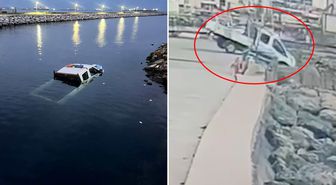 Dönüşü alamayan zabıta aracı denize böyle uçtu