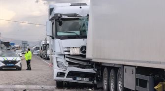 İnegöl'de tanker ile tırın çarpıştığı kazada 1 kişi yaralandı