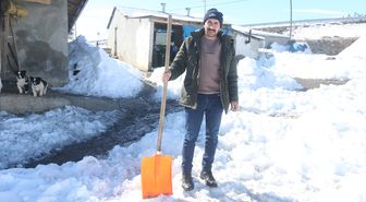 Kars'ta kurt sürüsünü kürekle kovalayan besici güvenlik kamerasında