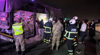 Mardin'de hayvan yemi yüklü tırın dorsesinde çıkan yangın söndürüldü