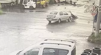 Çorlu'da otomobille çarpışan motosikletli yaralandı: Kaza anı kamerada