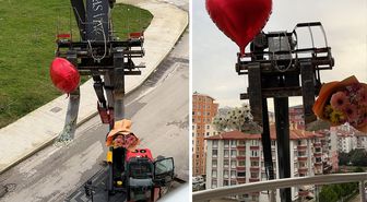14 Şubat'ı unuttu, eşinin gönlünü iş makinesiyle aldı