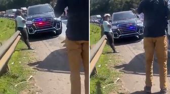 Trafiği atlatmaya çalışan çakarlı hükümet aracının önünü kesti