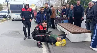 Yolun karşısına geçerken motosikletin çarptığı yaya yaralandı