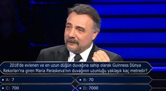 '2018'de evlenen ve en uzun düğün duvağına sahip olarak Guinness Dünya Rekorları'na giren Maria Paraskeva'nın duvağının uzunluğu yaklaşık kaç metredir