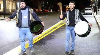Aksaray'da Ramazan davulcuları hafif kar yağışı altında sahur mesaisine başladı