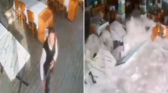Dev dalgalar koca restoranı böyle yuttu