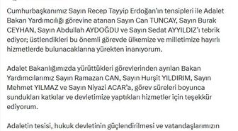 Bakan Gürlek, Adalet Bakanlığı Bakan Yardımcılığına atananları tebrik etti