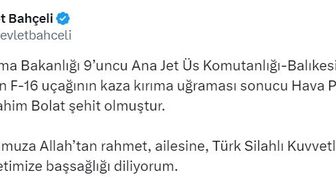 Devlet Bahçeli'den Şehit Pilot İbrahim Bolat İçin Taziye Mesajı
