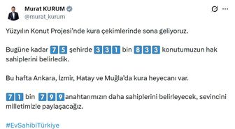 Bakan Kurum: Bu hafta kurayla 71 bin 799 anahtarımızın daha sahiplerini belirleyeceğiz