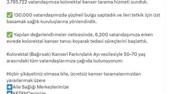 Bakan Memişoğlu: 2025'te 3 milyon 795 bin 722 vatandaşımıza kolorektal kanser tarama hizmeti sunduk