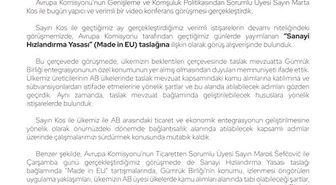 Bakan Bolat: 'AB ile ekonomik ve ticari başlıklarda yürüttüğümüz yakın istişarelerde, ikili entegrasyonumuzu derinleştirmek üzere çalışmaya devam edeceğiz'