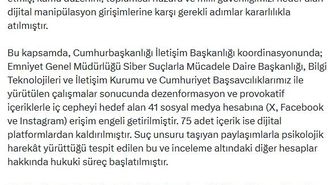 İletişim Başkanı Duran: Dezenformasyon içeren 41 hesaba erişim engeli getirildi